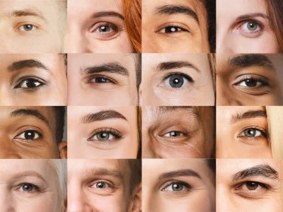 Collage of different international people eyes, panorama, ophthalmology concept